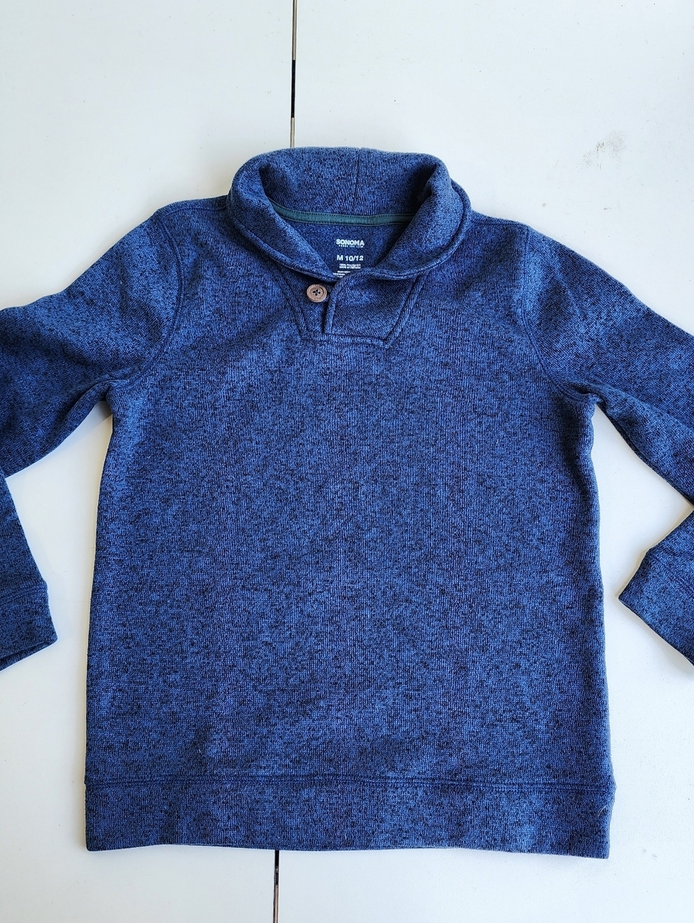 Sonoma Supersoft Boys Blue Pullover Sweater Cowl Neck Button Size M 10/12